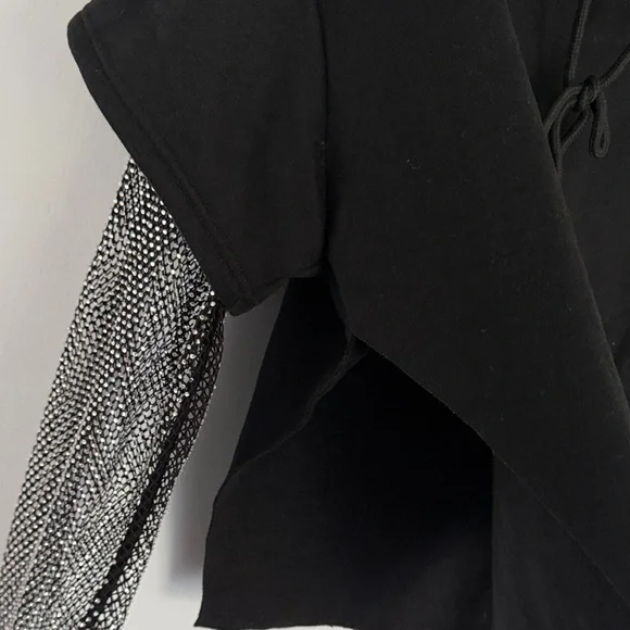 AKIRA Black Layered Hoodie with Mesh Long Sleeves - Picture 3 of 4